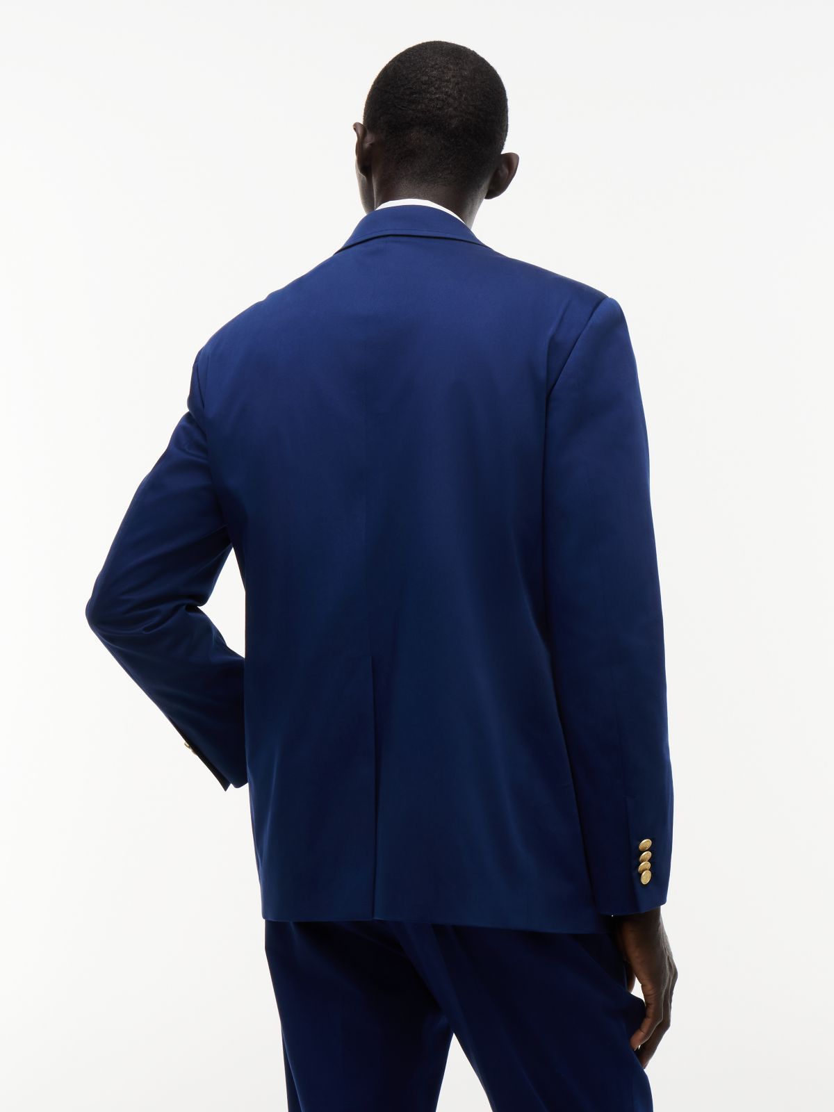 Gold-Tone Button Regular Fit Satin Blazer — Blue