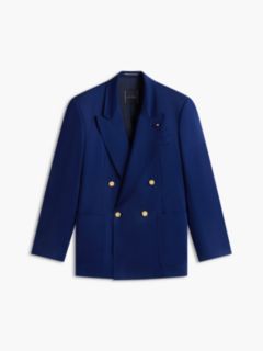 Gold-Tone Button Regular Fit Satin Blazer — Blue 5