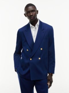 Gold-Tone Button Regular Fit Satin Blazer — Blue 1