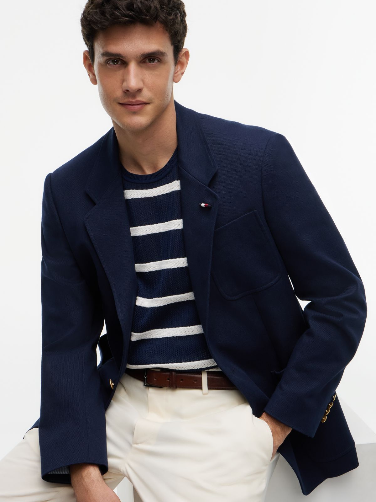 Washed Regular Fit Gold-Tone Button Blazer — Blue
