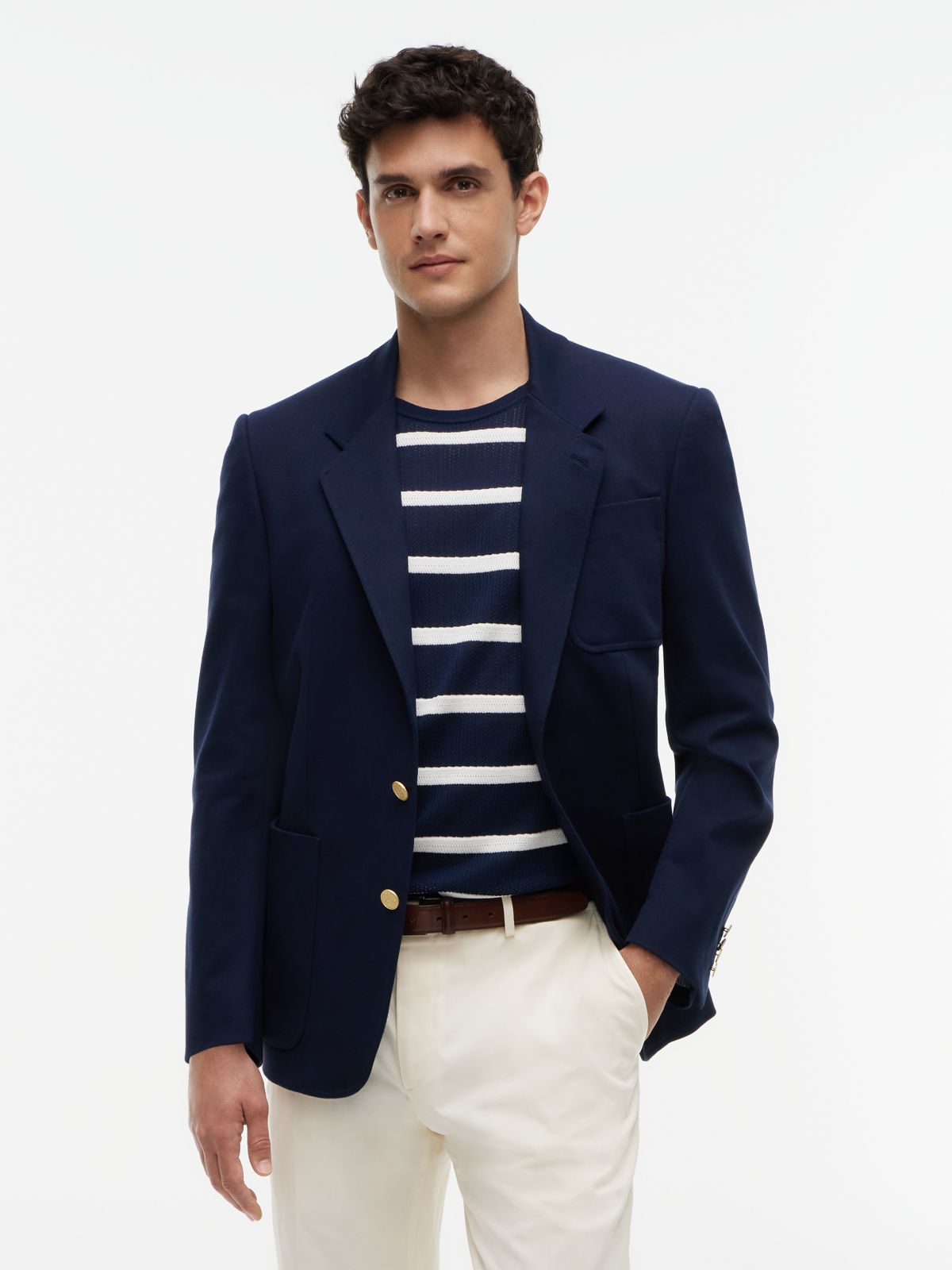 Washed Regular Fit Gold-Tone Button Blazer — Blue