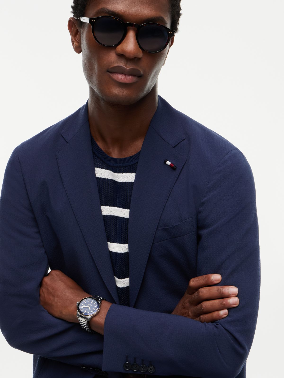 Tech Regular Fit Wool Blend Seersucker Blazer — Blue