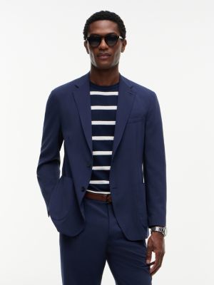 blue tech regular fit wool blend seersucker blazer for men tommy hilfiger