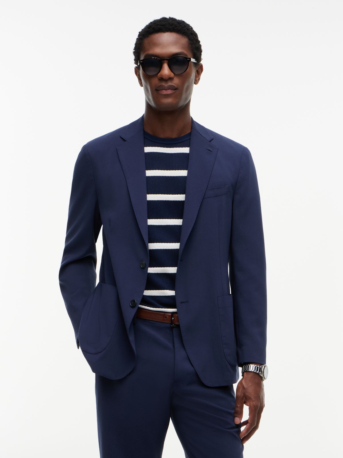 Tech Regular Fit Wool Blend Seersucker Blazer — Blue