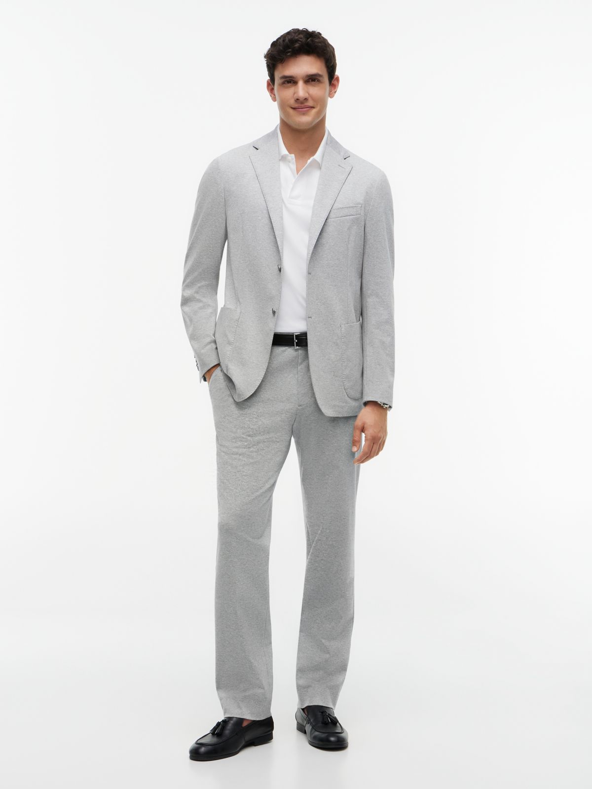 TH Flex Regular Fit Jersey Single Breasted Blazer — Grey