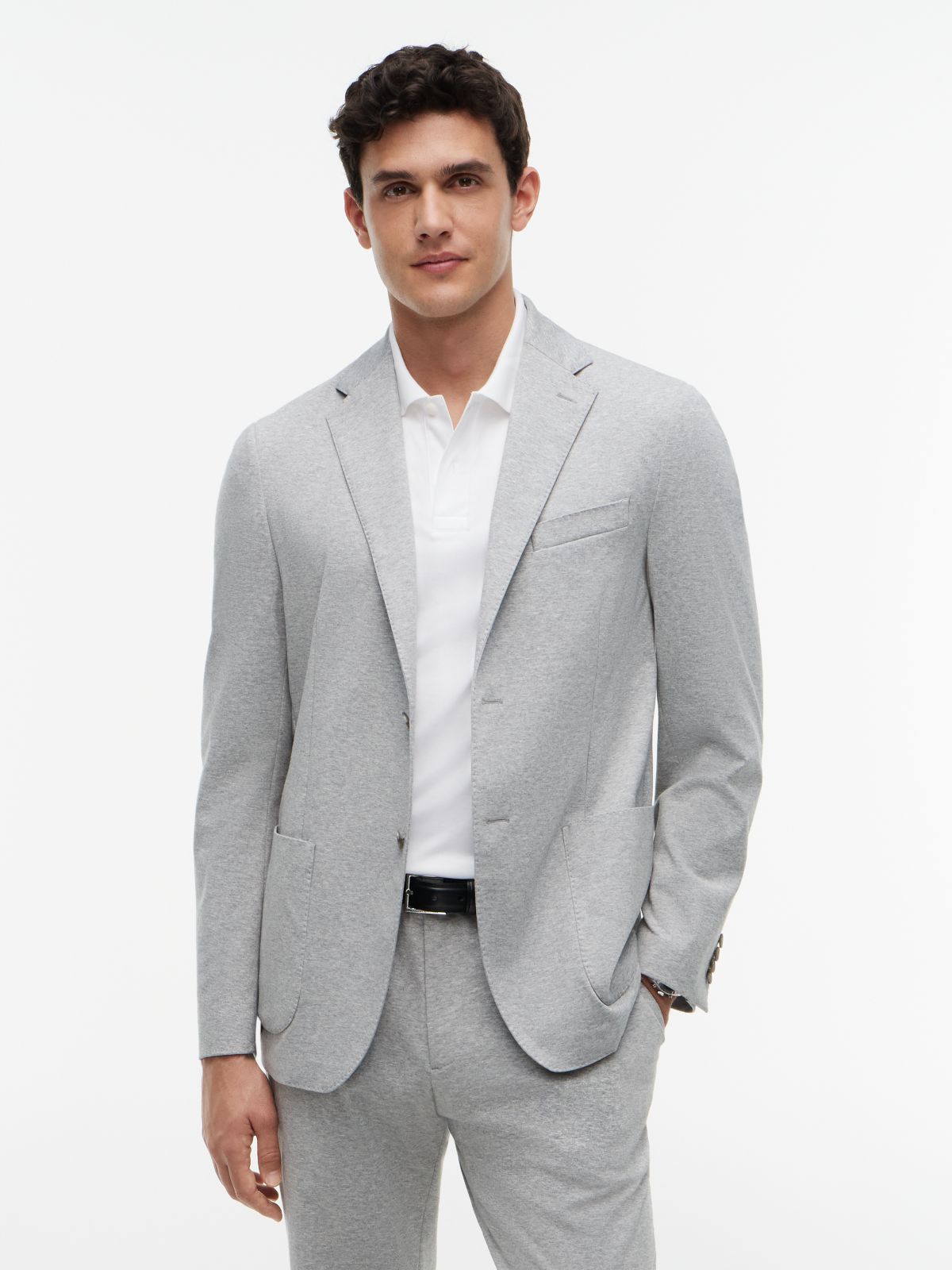 TH Flex Regular Fit Jersey Single Breasted Blazer — Grey