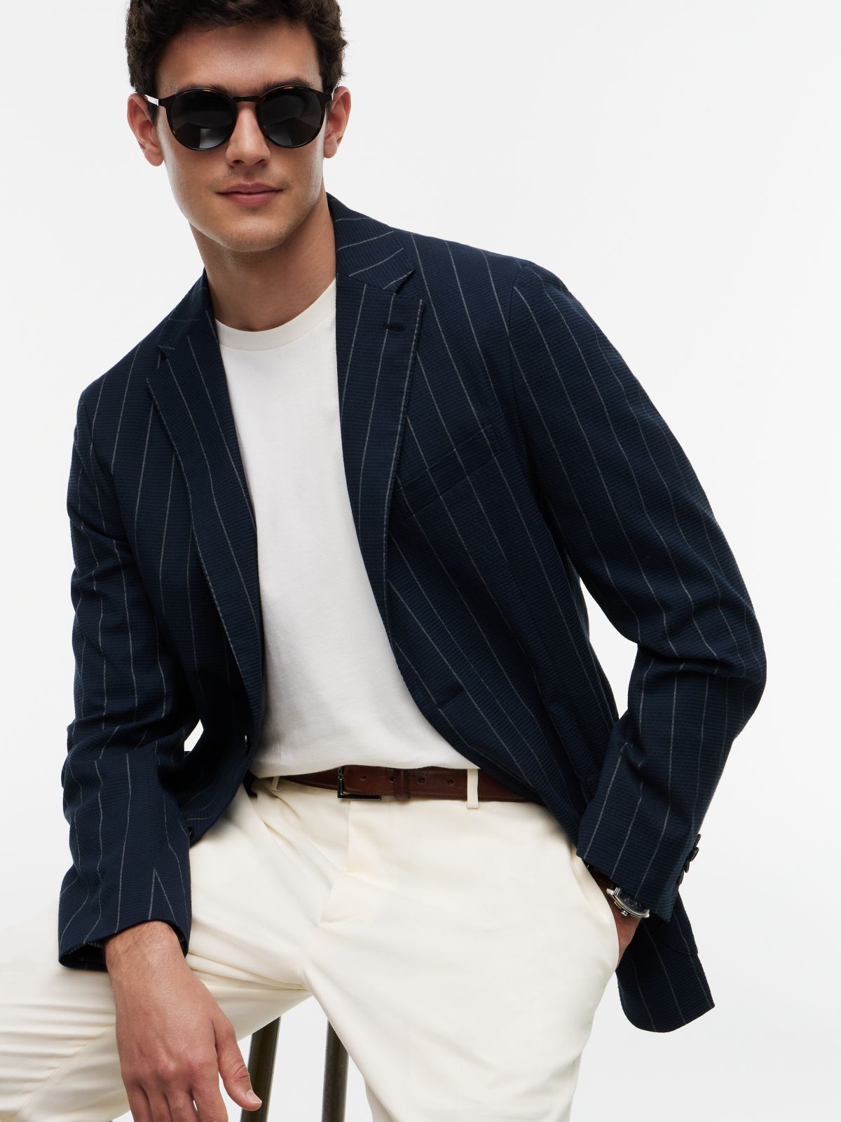 TH Flex Pinstripe Regular Fit Seersucker Blazer — Blue
