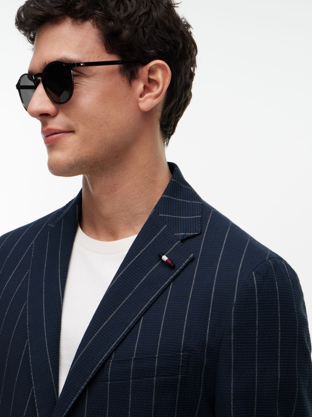 TH Flex Pinstripe Regular Fit Seersucker Blazer — Blue