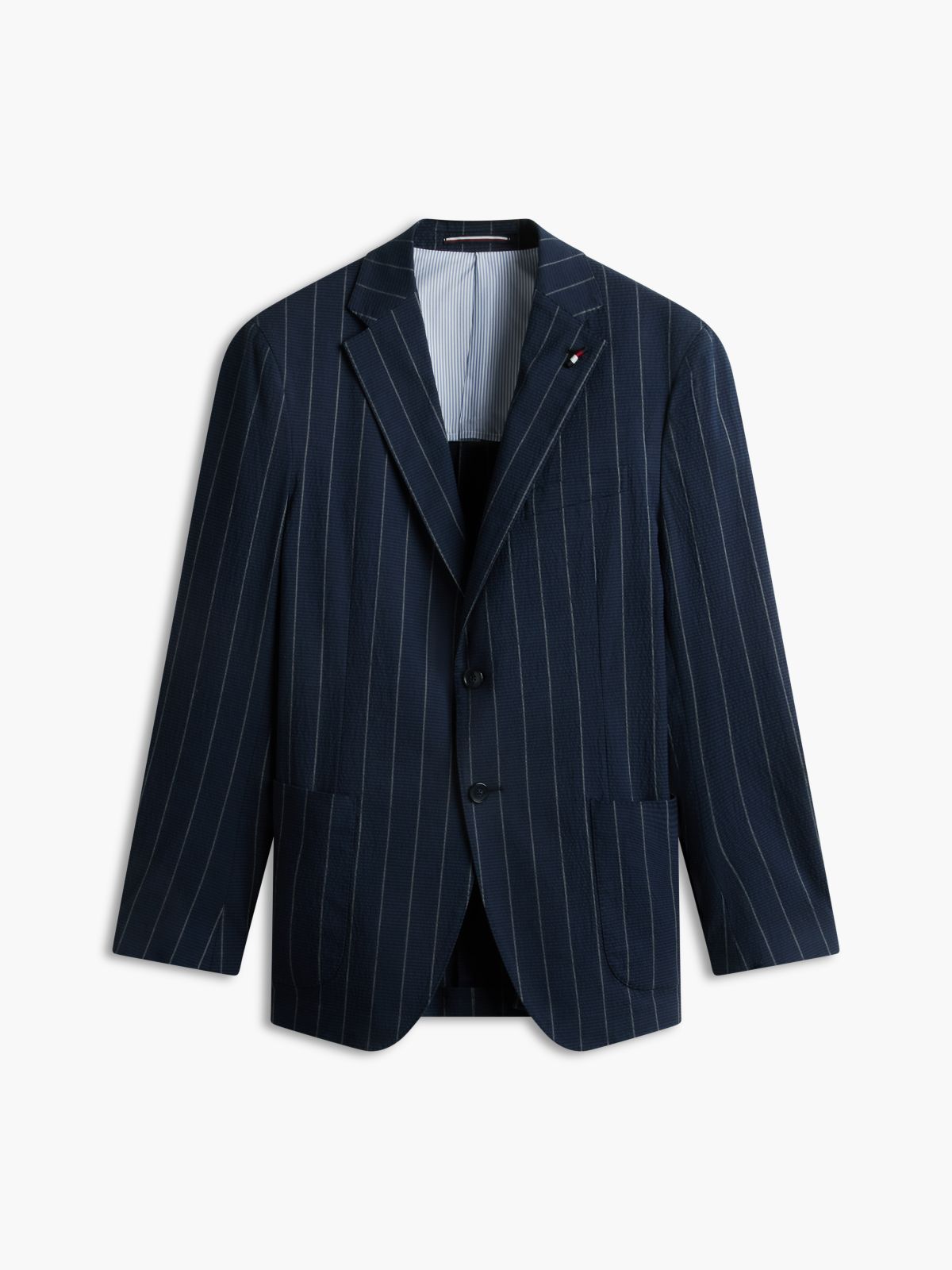 TH Flex Pinstripe Regular Fit Seersucker Blazer — Blue