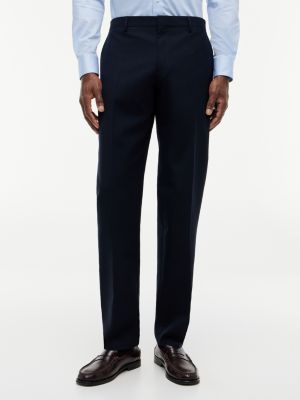 blue spodnie z technicznej mieszanki wełny z nogawkami w kant dla mężczyźni - tommy hilfiger