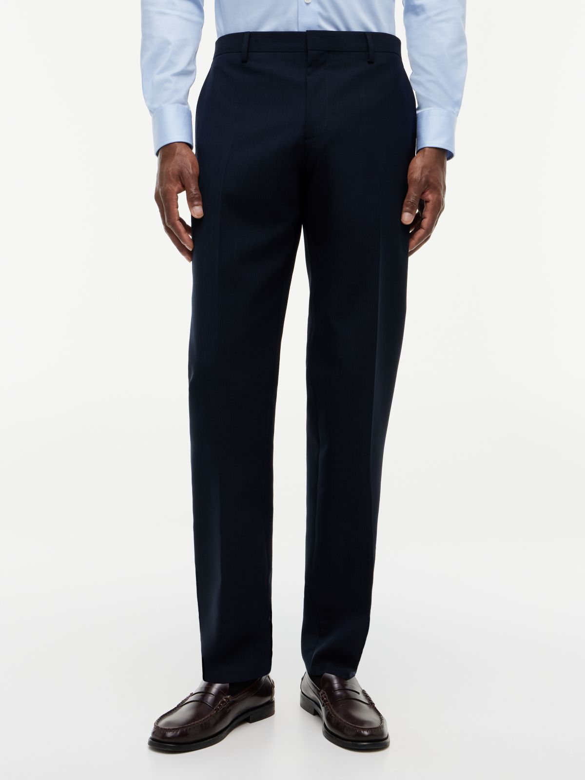Tech Pressed Crease Wool Blend Trousers — Blue