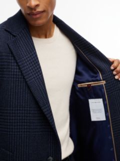 Houndstooth Wool Blend Single Breasted Coat — Blue 3
