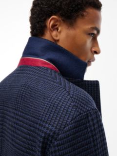 Houndstooth Wool Blend Single Breasted Coat — Blue 4