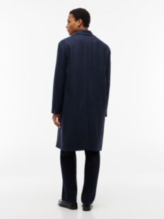 Houndstooth Wool Blend Single Breasted Coat — Blue 5
