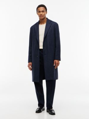 blue houndstooth wool blend single breasted coat for men tommy hilfiger