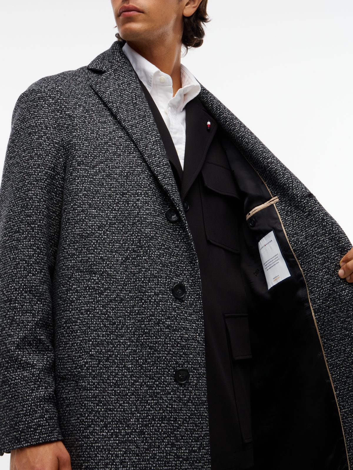 Wool Blend Tweed Single Breasted Coat — Grey