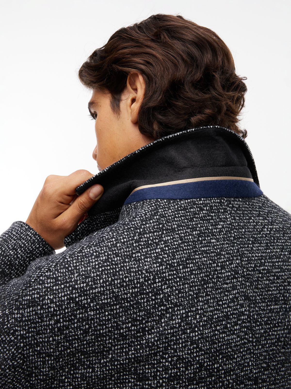 Wool Blend Tweed Single Breasted Coat — Grey