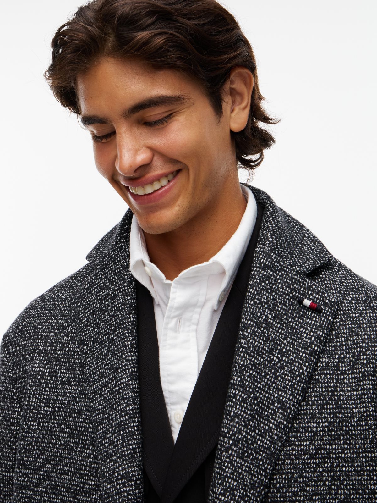 Wool Blend Tweed Single Breasted Coat — Grey