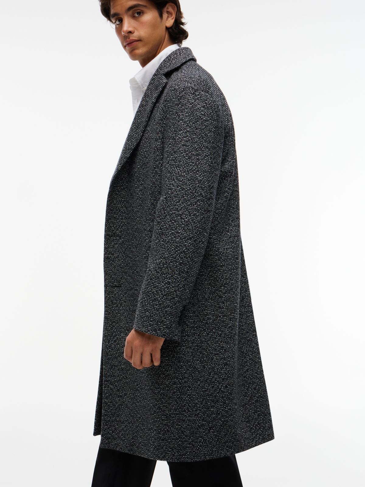 Wool Blend Tweed Single Breasted Coat — Grey