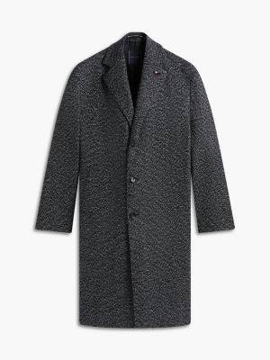 grey wool blend tweed single breasted coat for men tommy hilfiger