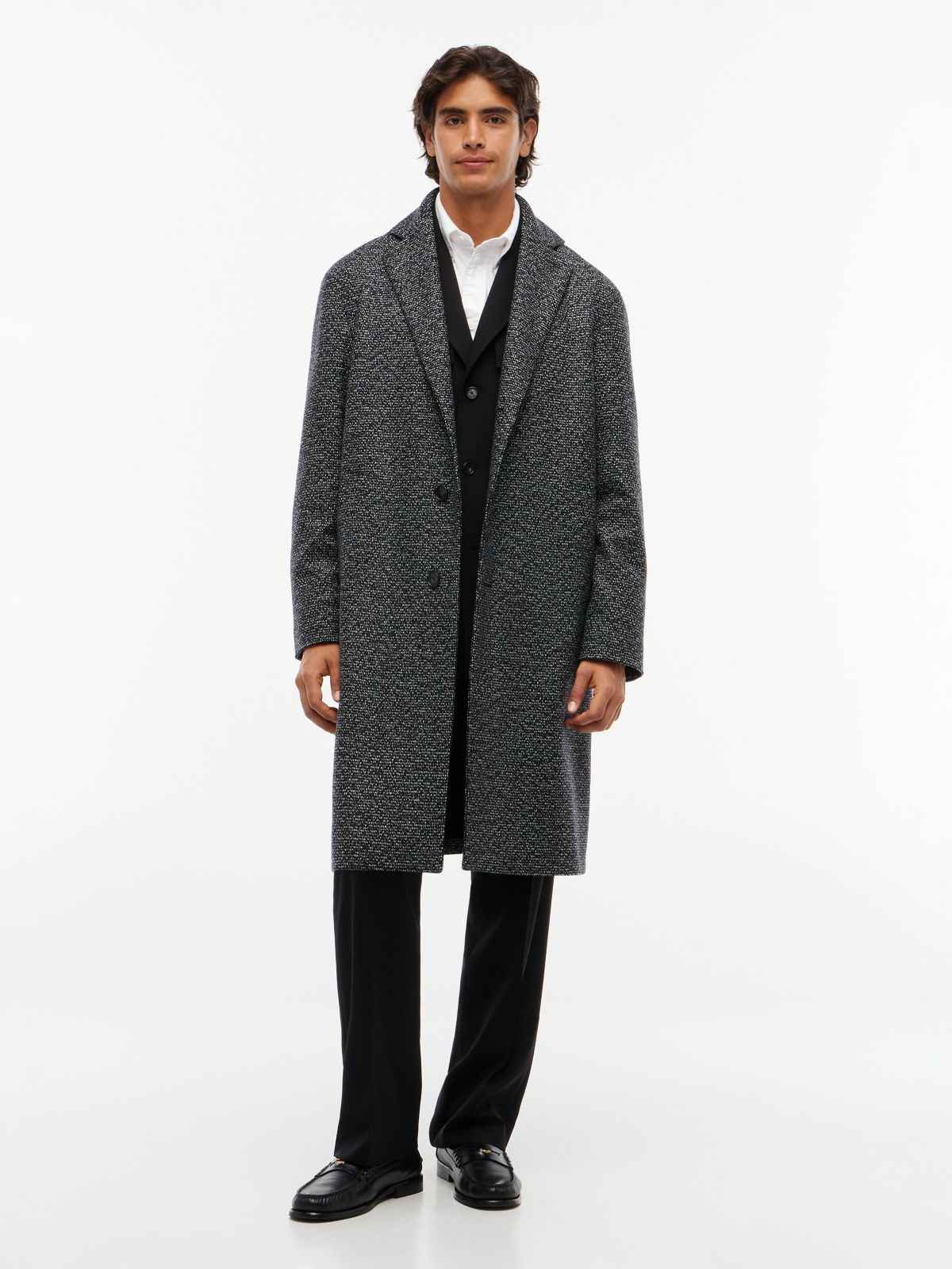 Wool Blend Tweed Single Breasted Coat — Grey