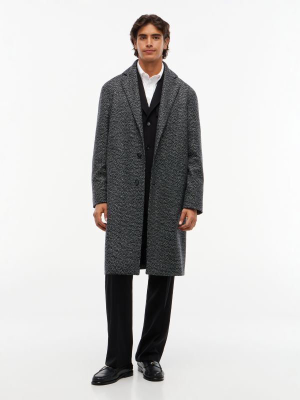 Wool Blend Tweed Single Breasted Coat — Grey
