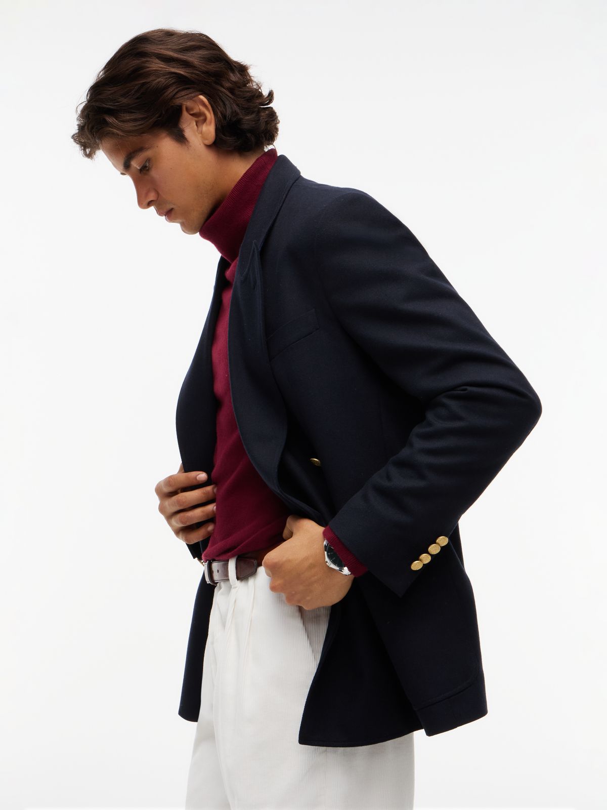 Brushed Double Breasted Blazer With Wool — Blue