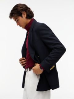 Brushed Double Breasted Blazer With Wool — Blue 3