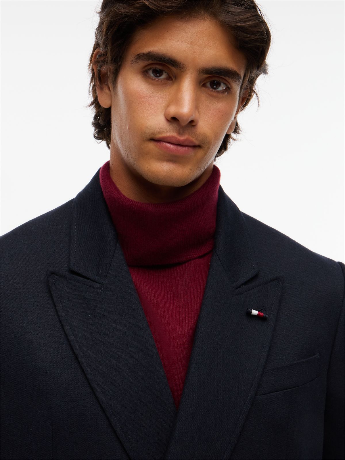 Brushed Double Breasted Blazer With Wool — Blue