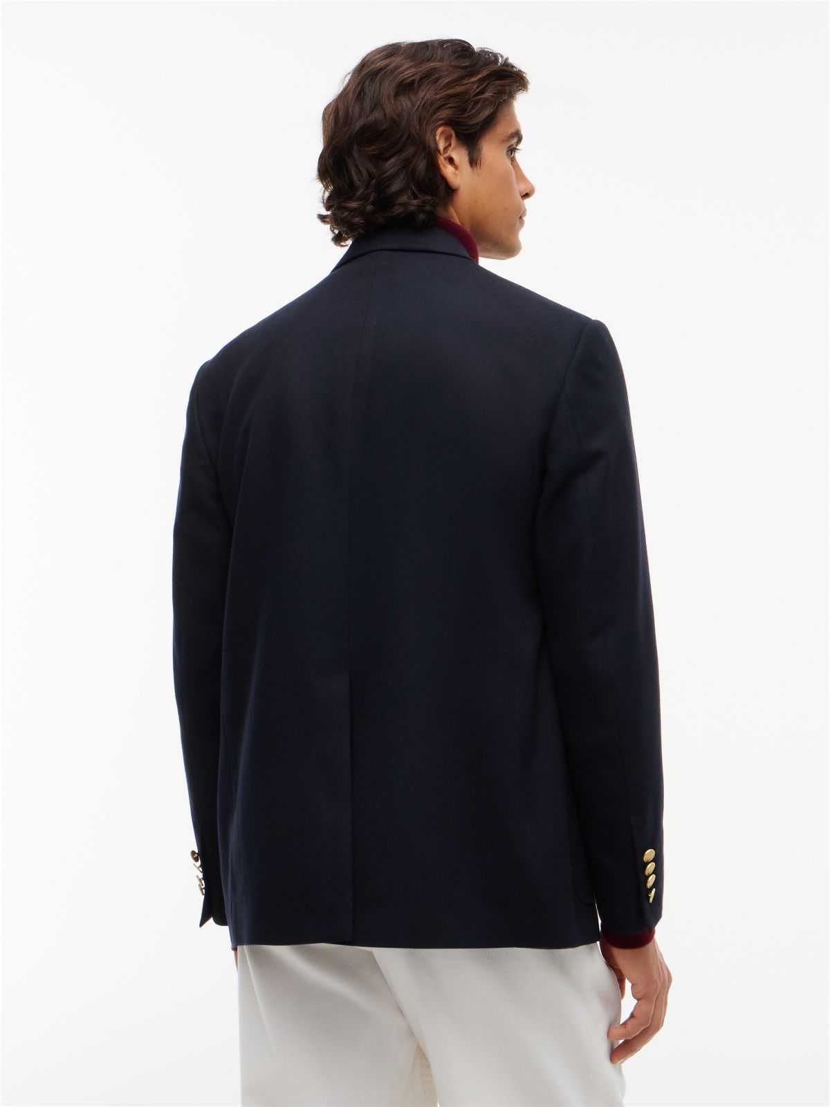 Brushed Double Breasted Blazer With Wool — Blue