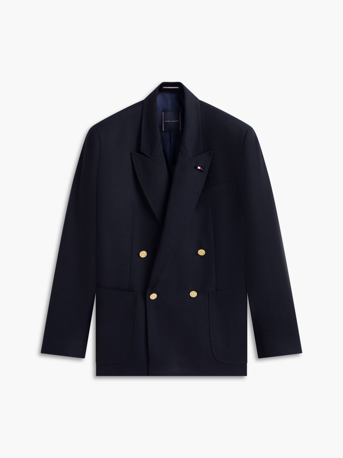 Brushed Double Breasted Blazer With Wool — Blue