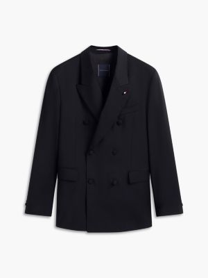 black pure wool twill double breasted blazer for men tommy hilfiger