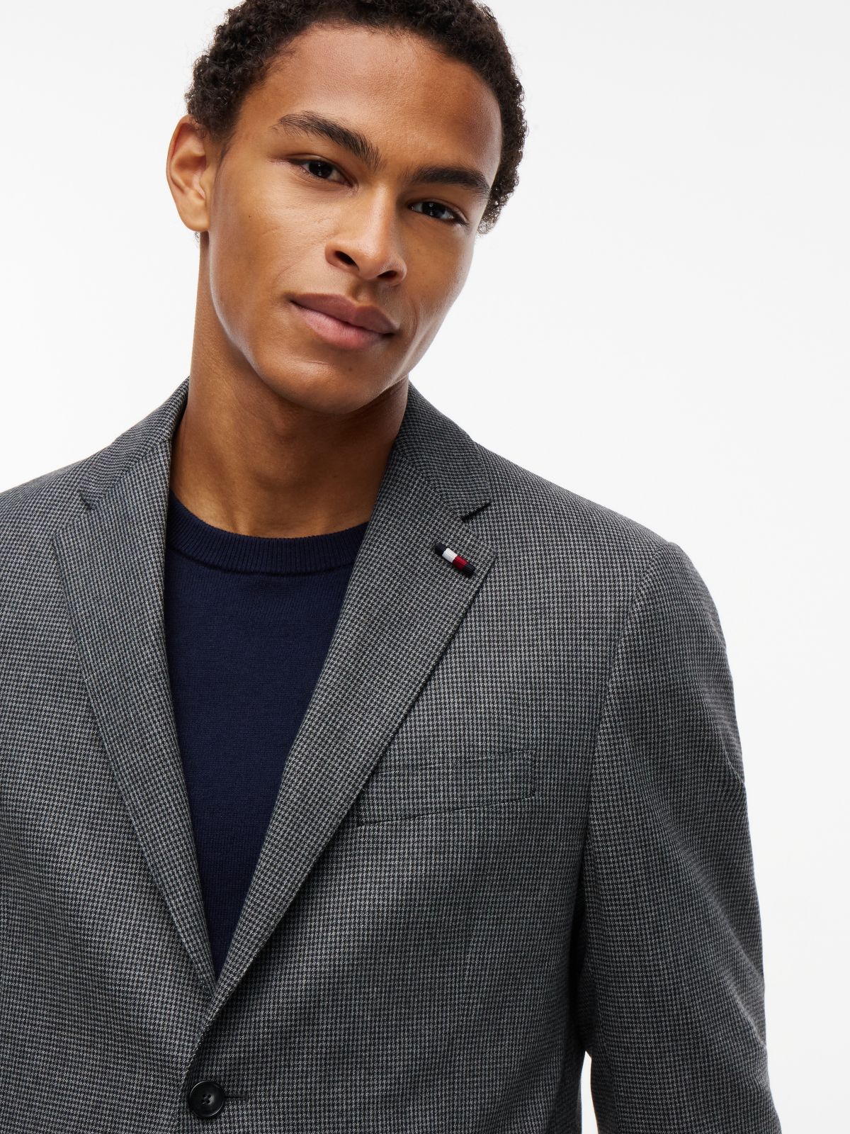 Tech Houndstooth Single Breasted Blazer — Grey