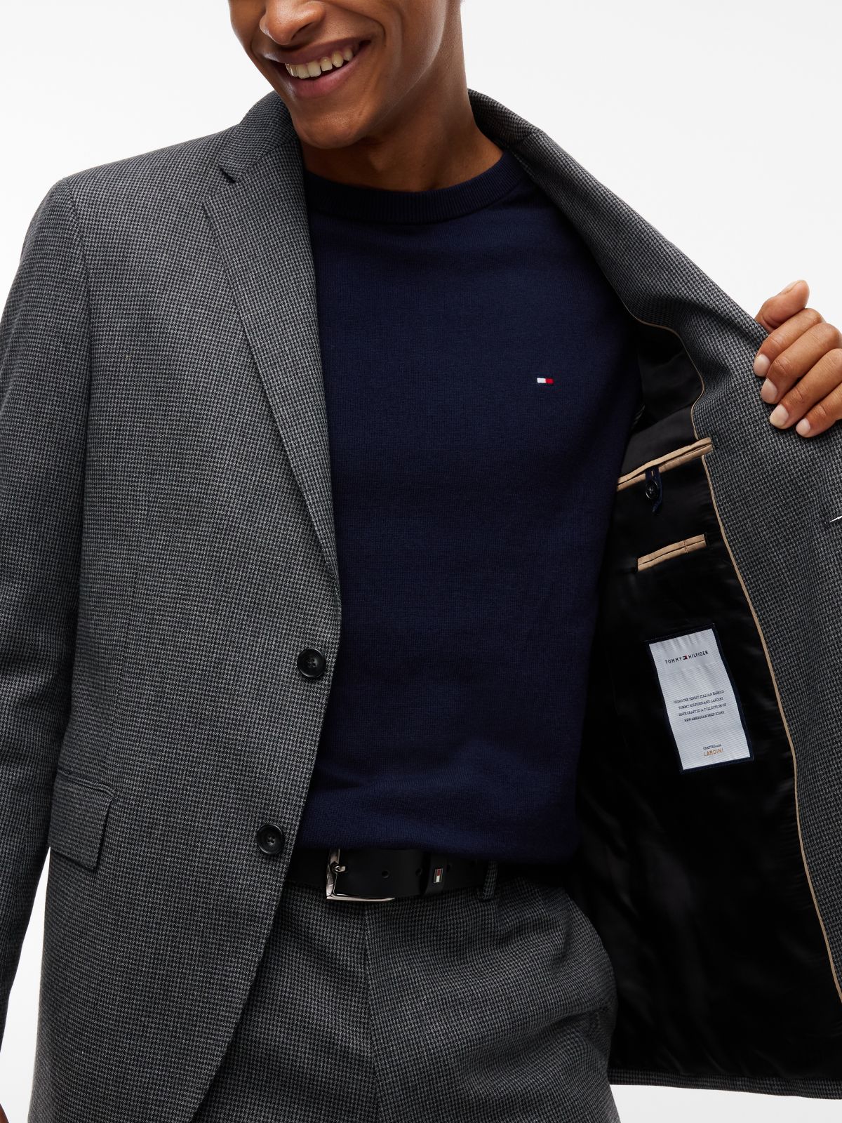 Tech Houndstooth Single Breasted Blazer — Grey