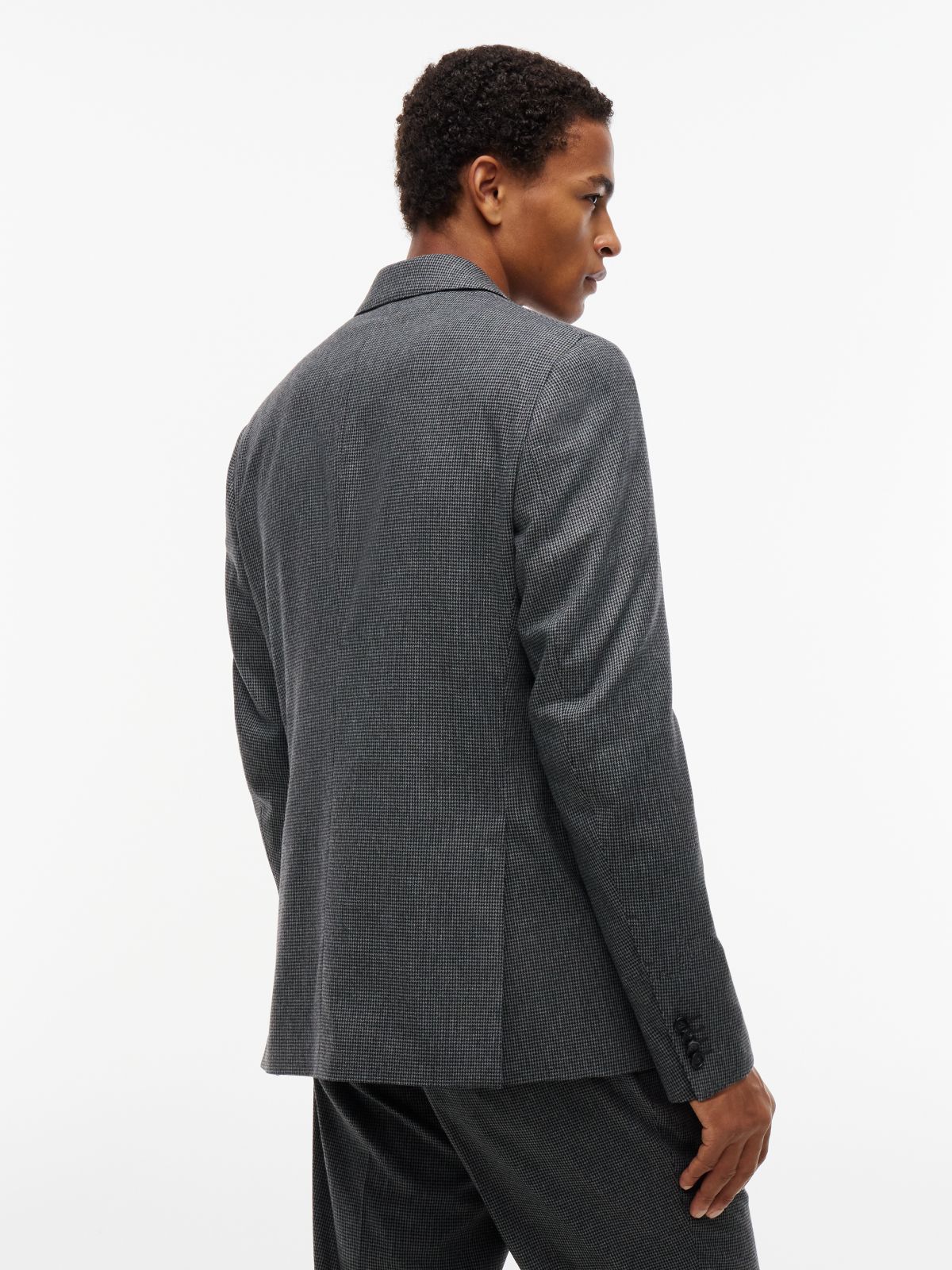 Tech Houndstooth Single Breasted Blazer — Grey