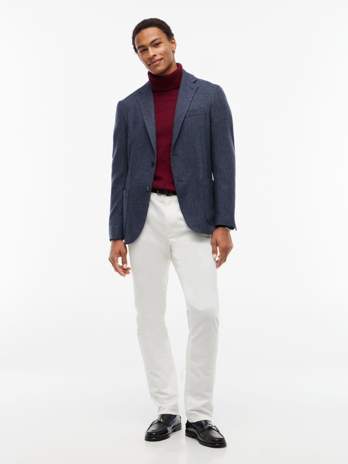 Wool Blend Check Single Breasted Blazer — Blue