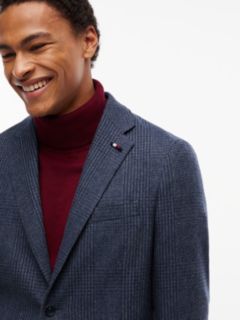 Wool Blend Check Single Breasted Blazer — Blue 3