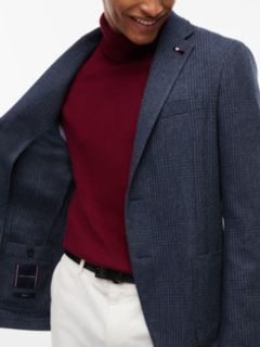 Wool Blend Check Single Breasted Blazer — Blue 4