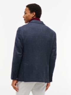 Wool Blend Check Single Breasted Blazer — Blue 5