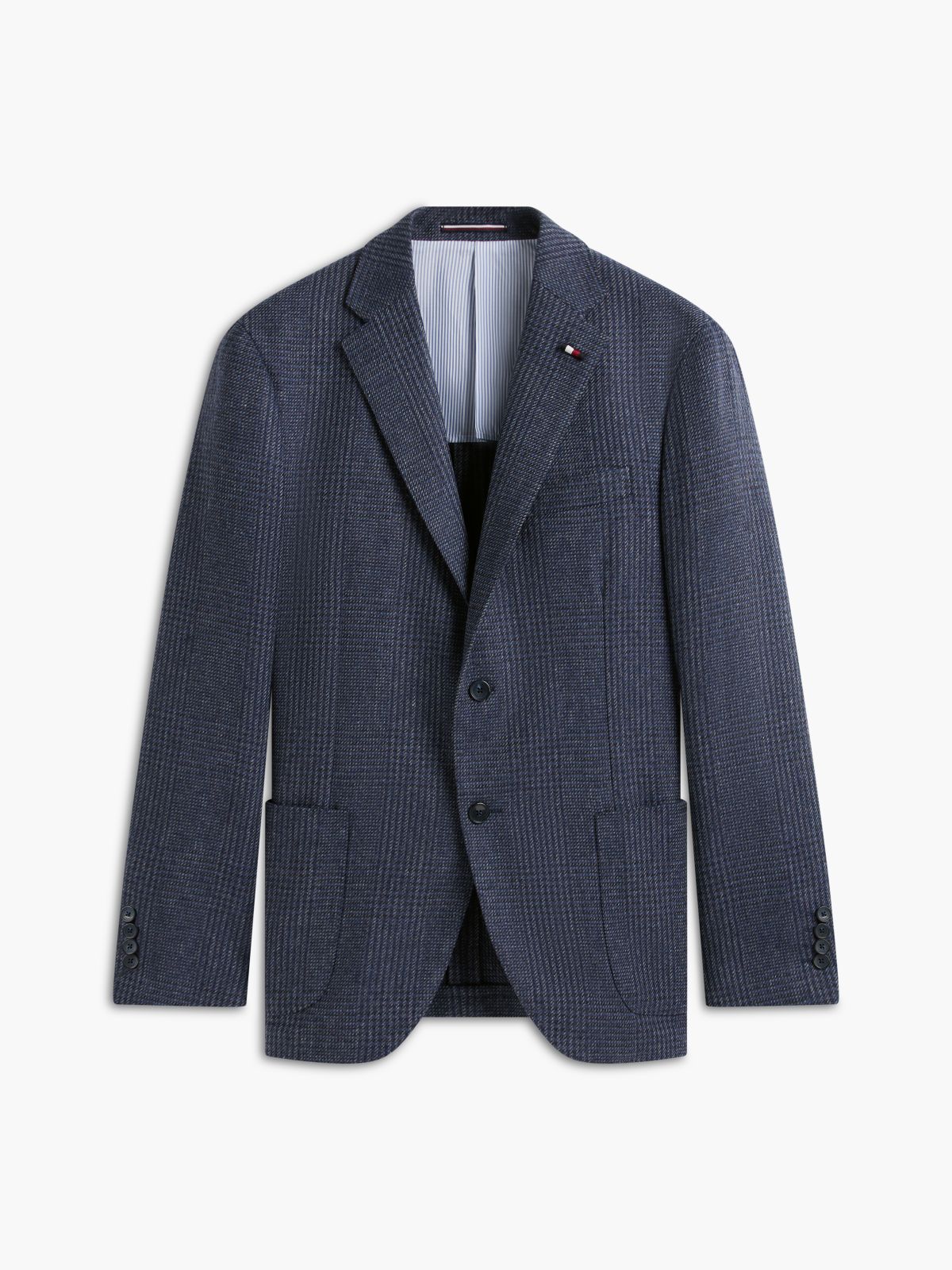 Wool Blend Check Single Breasted Blazer — Blue