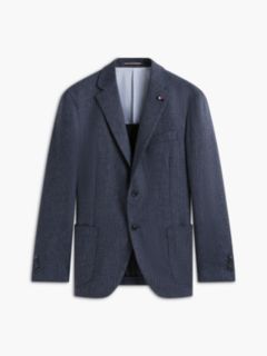 Wool Blend Check Single Breasted Blazer — Blue 6