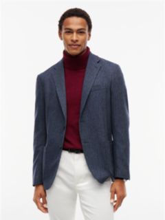 Wool Blend Check Single Breasted Blazer — Blue 1