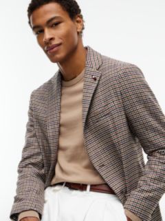 Wool Blend Multi Check Single Breasted Blazer — Beige 3