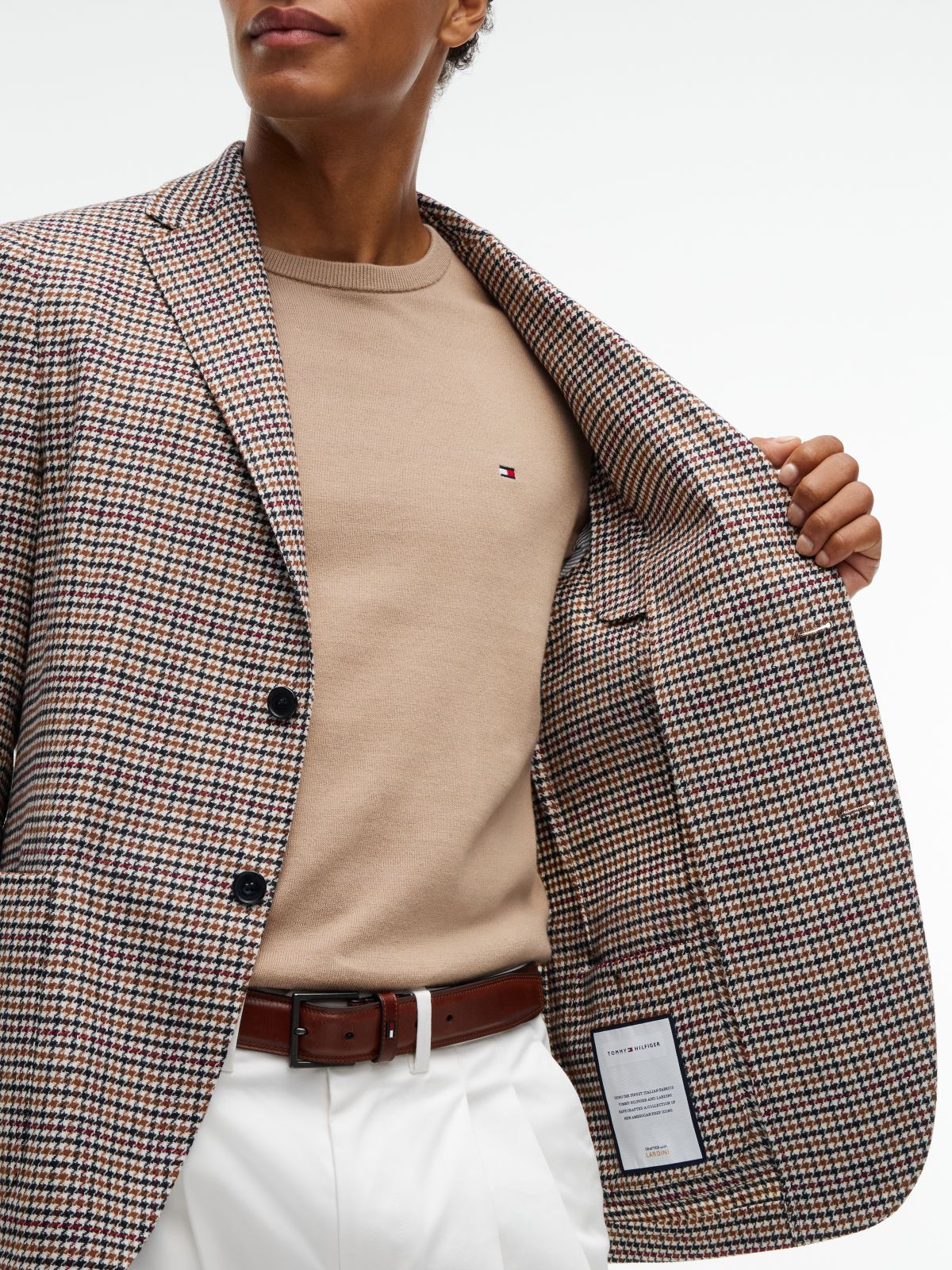 Wool Blend Multi Check Single Breasted Blazer — Beige