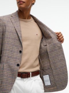 Wool Blend Multi Check Single Breasted Blazer — Beige 4