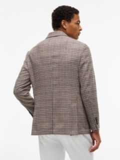 Wool Blend Multi Check Single Breasted Blazer — Beige 5