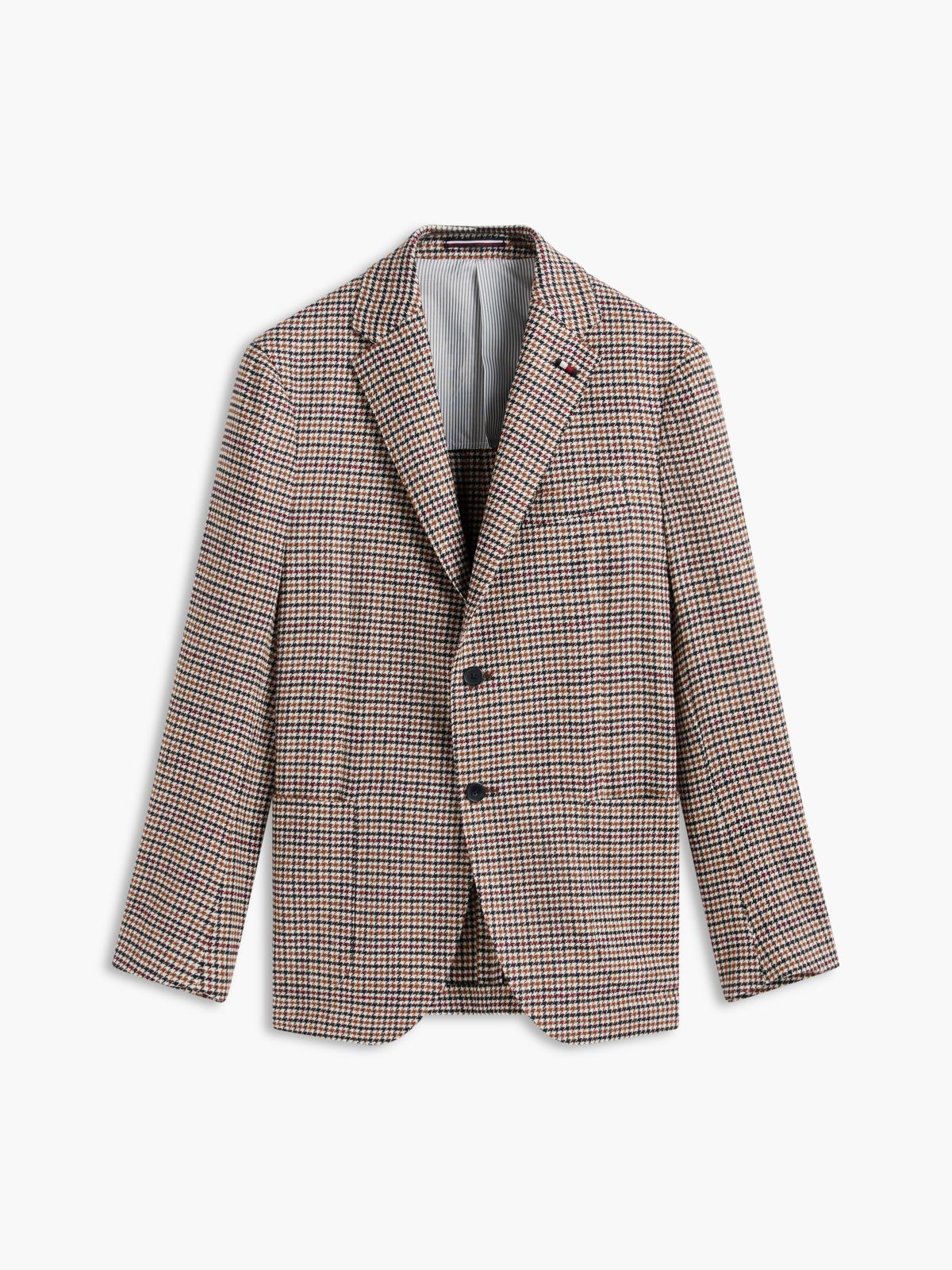 Wool Blend Multi Check Single Breasted Blazer — Beige