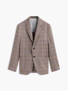 Wool Blend Multi Check Single Breasted Blazer — Beige 6