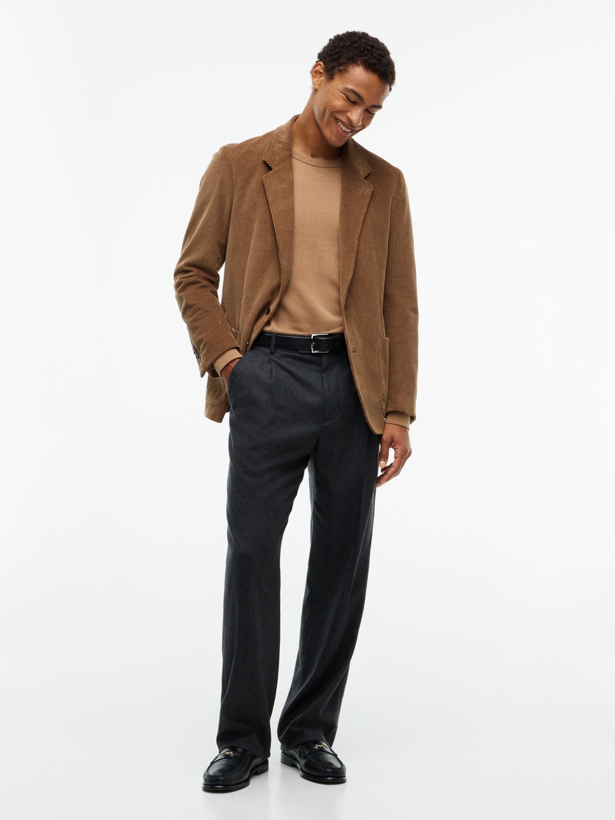 Corduroy Regular Fit Single Breasted Blazer — Beige