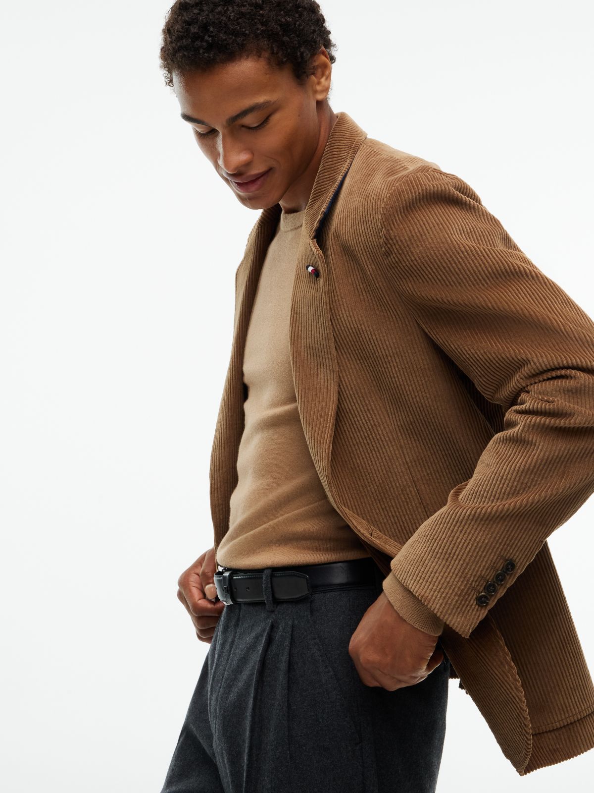 Corduroy Regular Fit Single Breasted Blazer — Beige